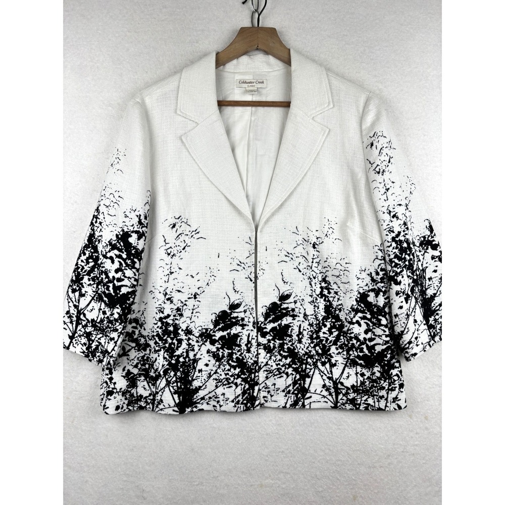 Coldwater Creek Linen Blend Blazer Womens PL Tree Print Artistic